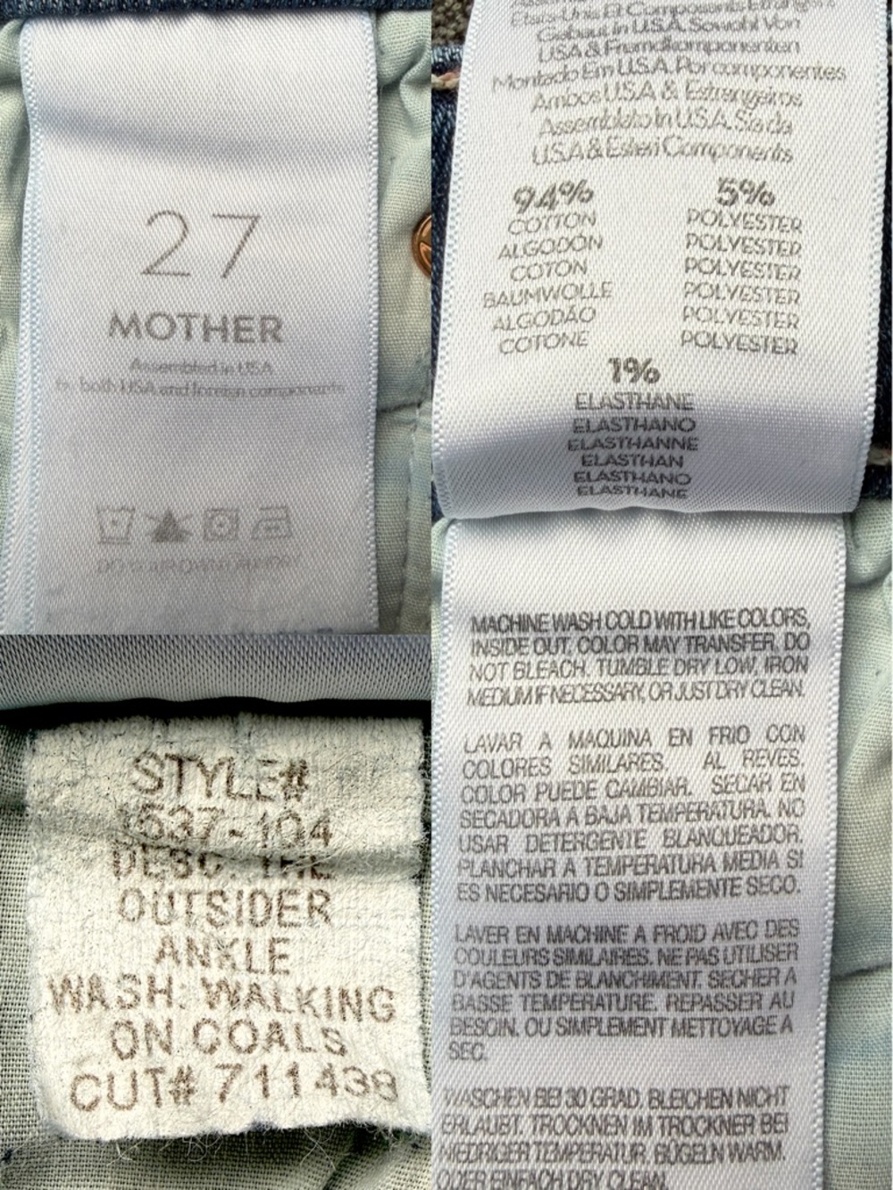 MOTHER The Outsider Ankle High Rise Jeans Blue “Walking on Coals” Size 27 - Picture 14 of 16